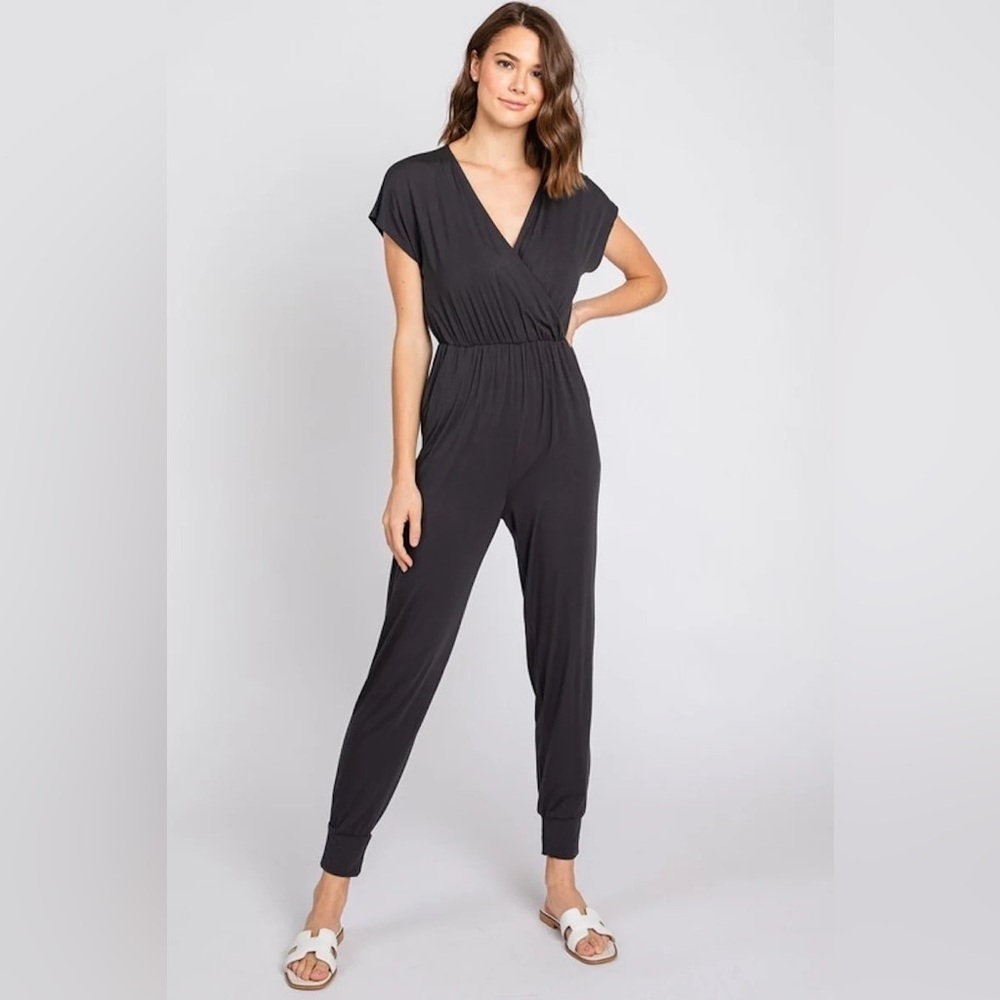Greylin Jumpsuit Women Small Short Sleeve Gray pockets modal blend stretch waist